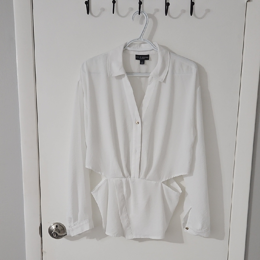 White Button-Front Peplum Blouse